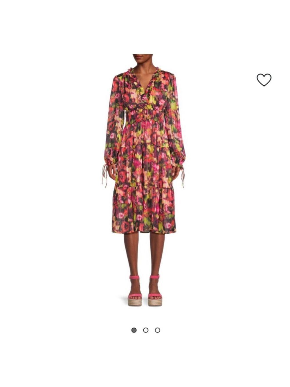 Women's STELLAH Long Sleeve Floral Dress S Pink Green